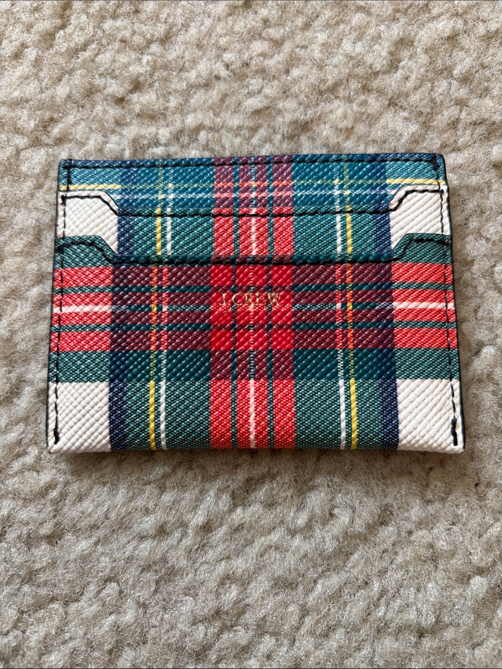 NWOT J. Crew Holiday Plaid Leather Card Holder